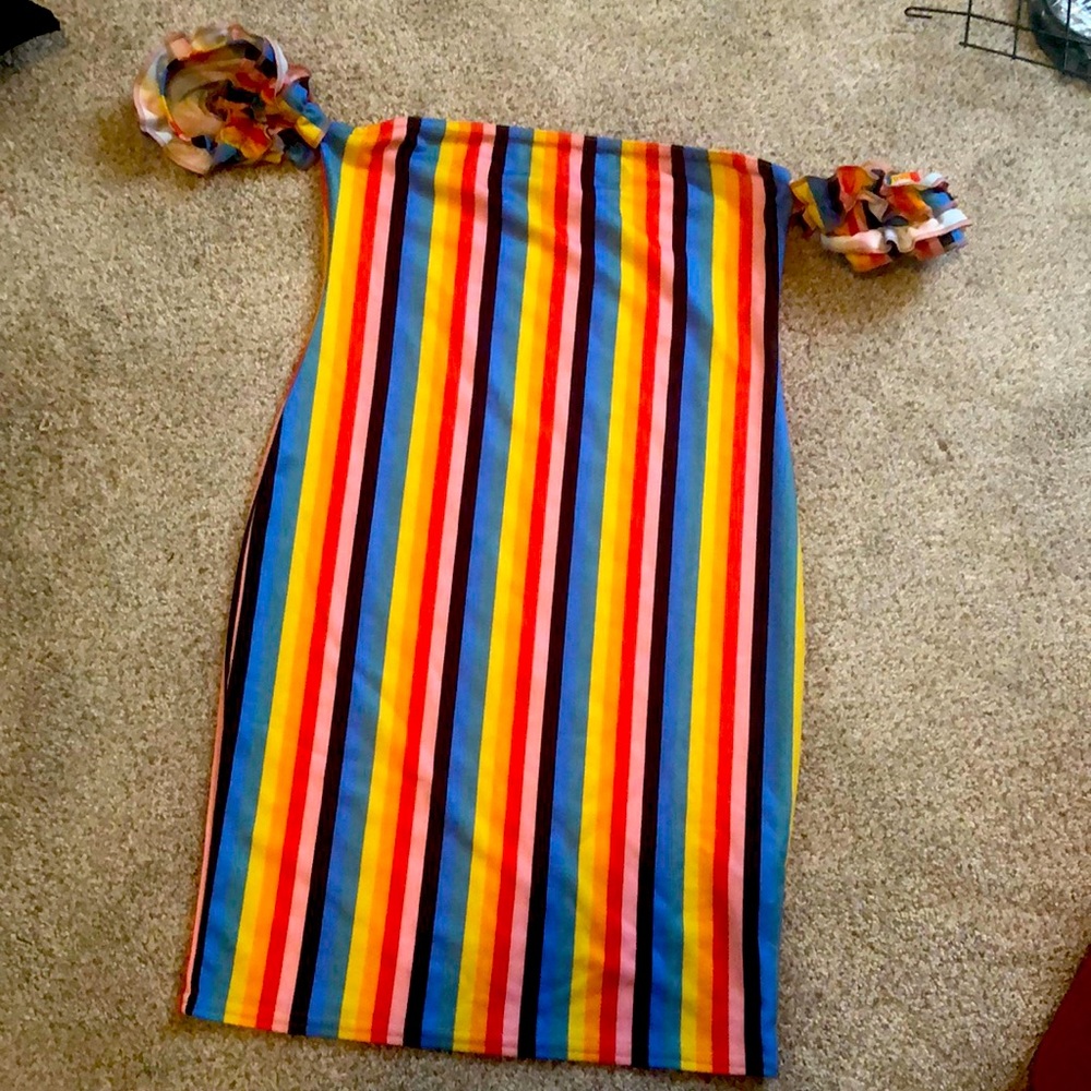 Striped rainbow colorful bodycon dress BOOHOO